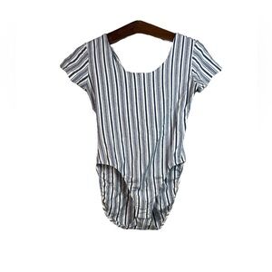 Vintage Victoria’s Secret Gold Label White Blue Striped Bodysuit Size S Y2K